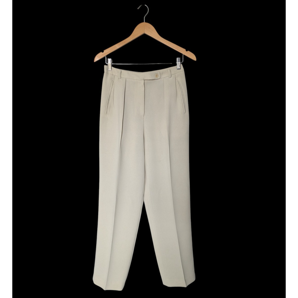 Vintage Emanuel Ungaro Beige Tan Khaki High Waisted Pleated Trousers Pants Sz 6